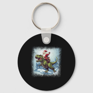 Santa Riding A Dinosaur T-rex Funny Christmas Key Ring