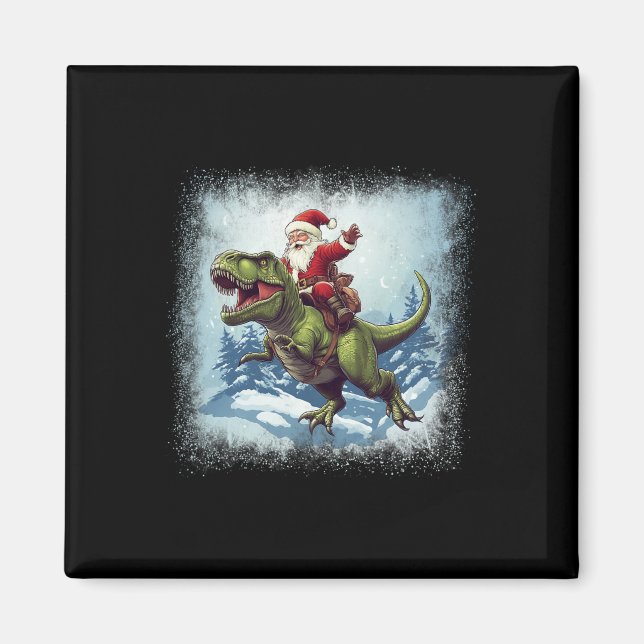 Santa Riding A Dinosaur T-rex Funny Christmas  Magnet (Front)