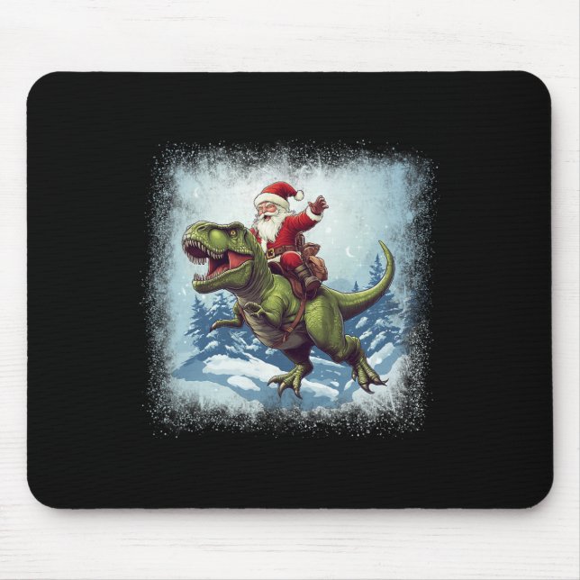Santa Riding A Dinosaur T-rex Funny Christmas  Mouse Pad (Front)