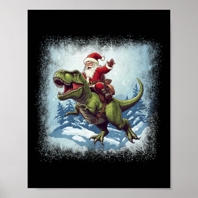 Santa Riding A Dinosaur T-rex Funny Christmas  Poster (Front)