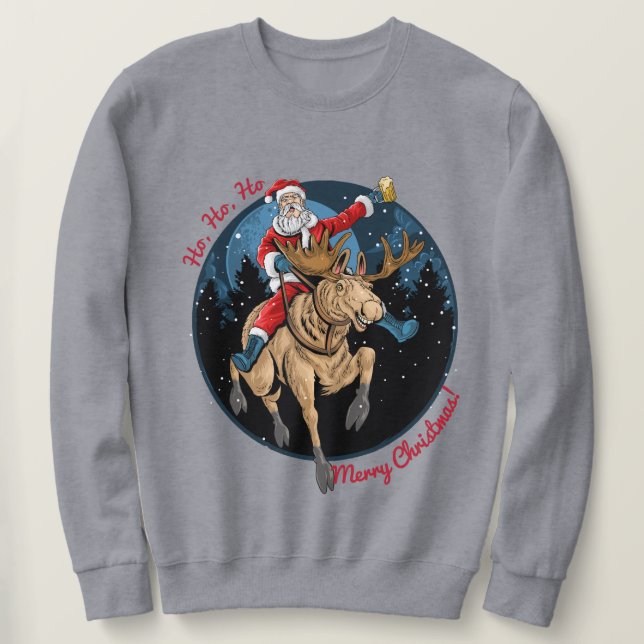Santa Riding A Moose Sweatshirt (Design Front)