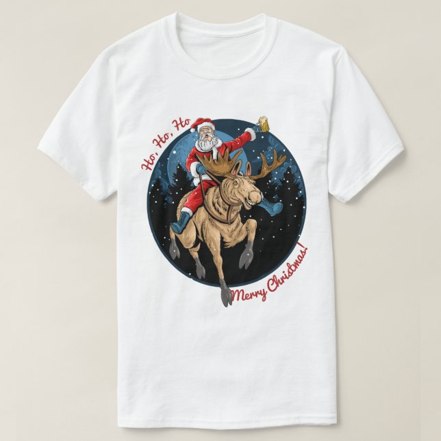 Santa Riding A Moose T-Shirt (Design Front)