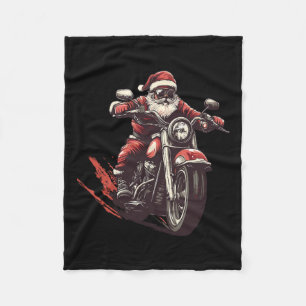 Santa Riding A Motorcycle Biker Motorcycle Lover X Fleece Blanket