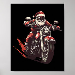 Santa Riding A Motorcycle Biker Motorcycle Lover X Poster