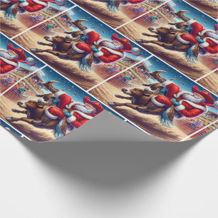 Santa Riding a Rodeo Bull Christmas Wrapping Paper