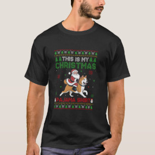 Santa Riding Akita Dog This is My Christmas Pajama T-Shirt