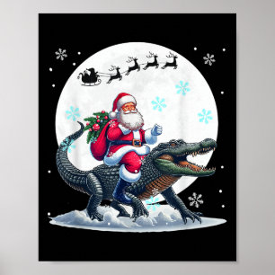 Santa Riding Alligator Christmas Moon Matching Kid Poster