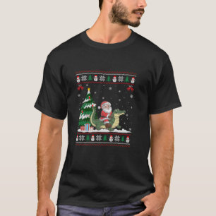 Santa Riding Alligator Tree Lighting Christmas Paj T-Shirt