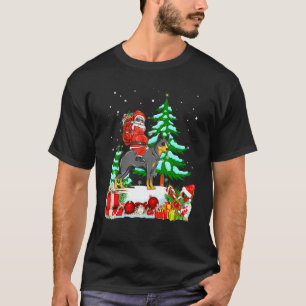 Santa Riding Australian Cattle Dog Theme Christmas T-Shirt