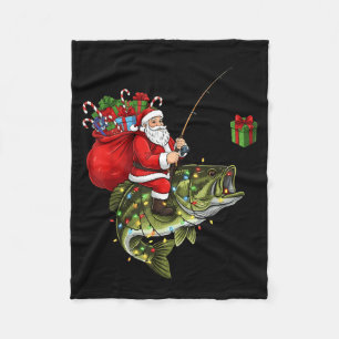 Santa Riding B Fish Christmas Fishing Funny Xmas P Fleece Blanket