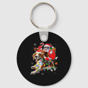 Santa Riding Beagle Christmas Lights Funny Dog Xma Key Ring
