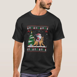 Santa Riding Belgian Malinois Dog Tree Lighting Xm T-Shirt