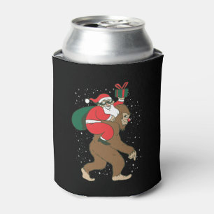 Santa Riding Bigfoot Funny Yeti Christmas design Can Cooler