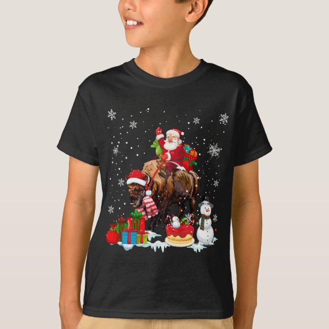 Santa Riding Bison Christmas Pajama Family Matchin T-Shirt (Front)