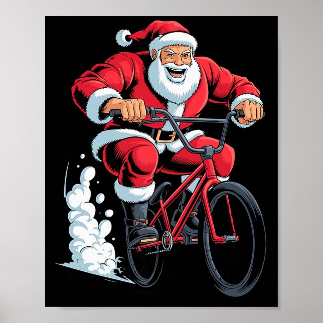 Santa Riding Bmx Lover Funny Holiday Christmas Xma Poster (Front)
