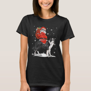 Santa Riding Border Collie Christmas Funny Xmas T-Shirt