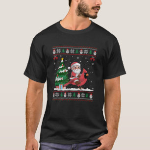 Santa Riding Cardinal Bird Tree Lighting Christmas T-Shirt