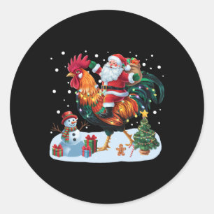 Santa Riding Chicken Funny Xmas Lights Chicken Lov Classic Round Sticker