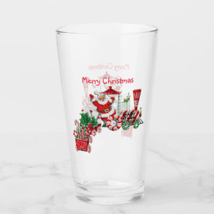 Santa Riding Christmas Train Peppermint Wheels Glass