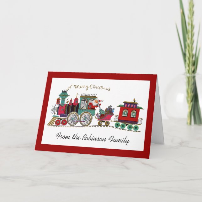 Santa Riding Christmas Train Personalised Cards (Front)