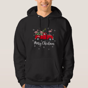 Santa Riding Christmas Tree Truck Flamingo Bird Ch Hoodie