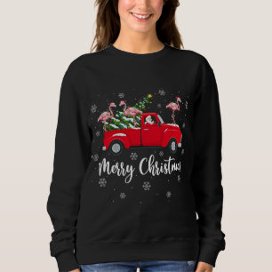 Santa Riding Christmas Tree Truck Flamingo Bird Ch Sweatshirt