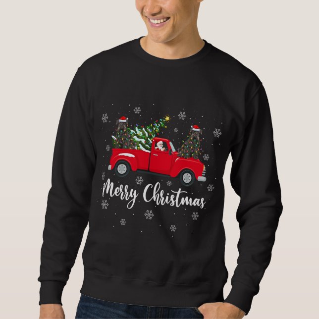 Santa Riding Christmas Tree Truck Schnauzer Dog Ch Sweatshirt (Front)