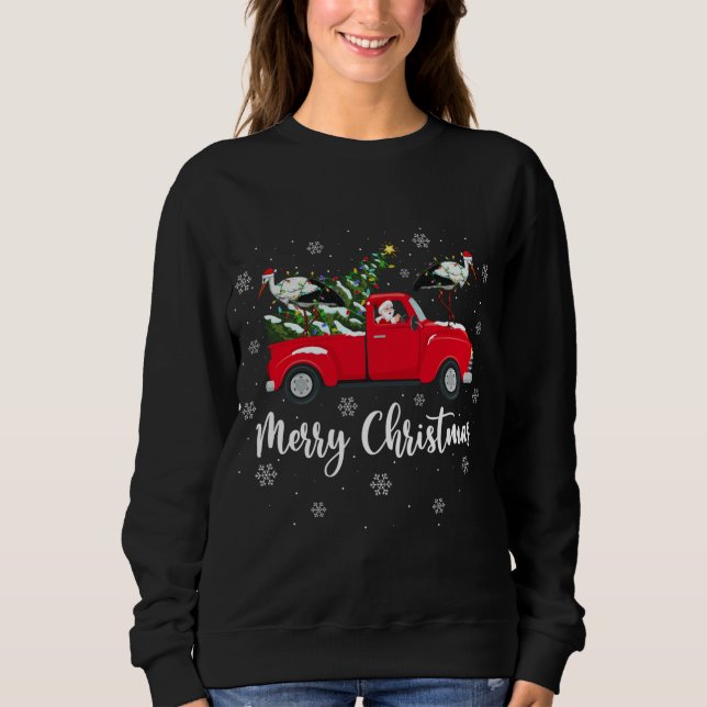 Santa Riding Christmas Tree Truck Stork Bird Chris Sweatshirt (Front)