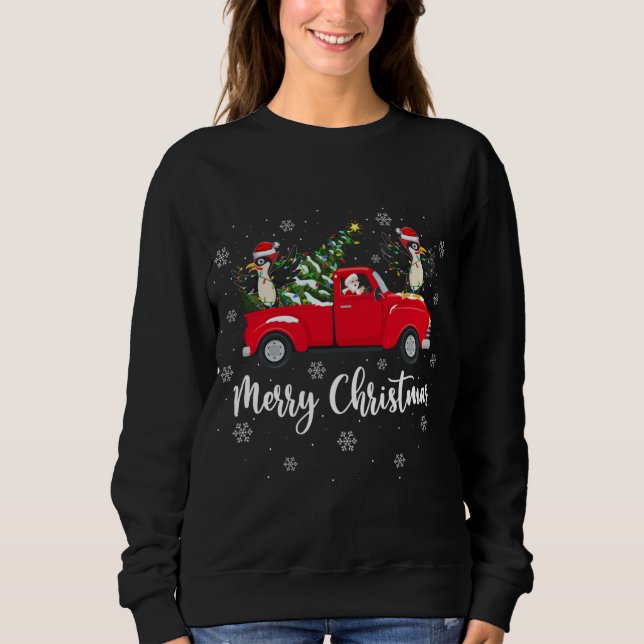Santa Riding Christmas Tree Truck Woodpecker Bird  Sweatshirt (Front)