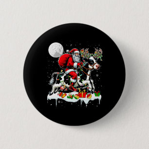 Santa Riding Cow Reindeer Xmas Farm Animal Lover F 6 Cm Round Badge