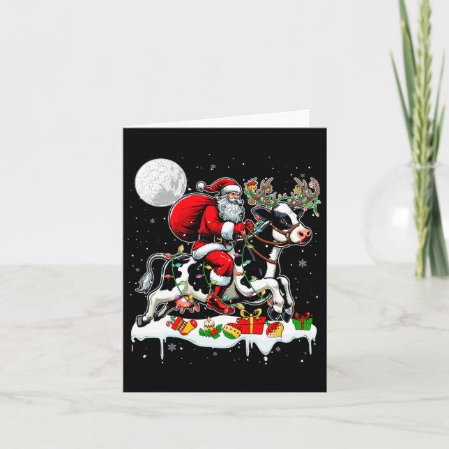Santa Riding Cow Reindeer Xmas Farm Animal Lover F Card (Front)