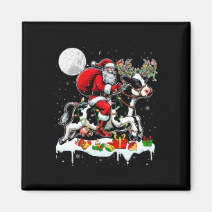 Santa Riding Cow Reindeer Xmas Farm Animal Lover F Magnet
