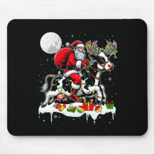 Santa Riding Cow Reindeer Xmas Farm Animal Lover F Mouse Pad