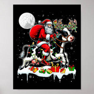 Santa Riding Cow Reindeer Xmas Farm Animal Lover F Poster