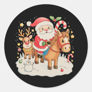 Santa Riding Cute Horse Christmas Holiday Xmas Classic Round Sticker