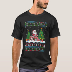 Santa Riding Cuttlefish Tree Lights Ugly Christmas T-Shirt