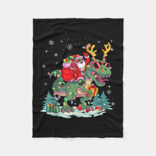 Santa Riding Dinosaur Christmas Reindeer Xmas Kids Fleece Blanket