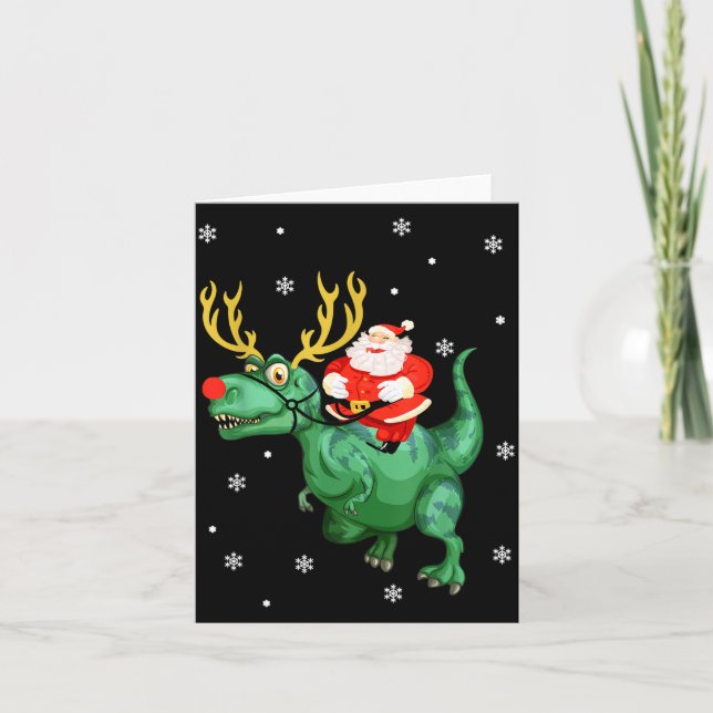 Santa Riding Dinosaur Funny Merry Christmas Lover  Card (Front)