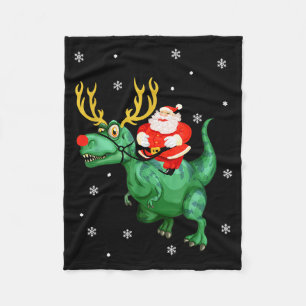 Santa Riding Dinosaur Funny Merry Christmas Lover Fleece Blanket