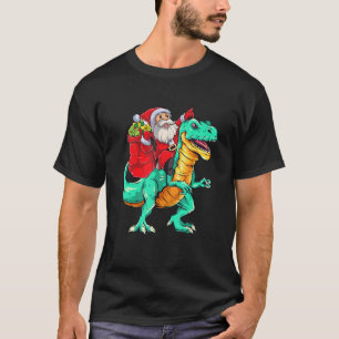 Santa Riding Dinosaur rex Christmas T-Shirt