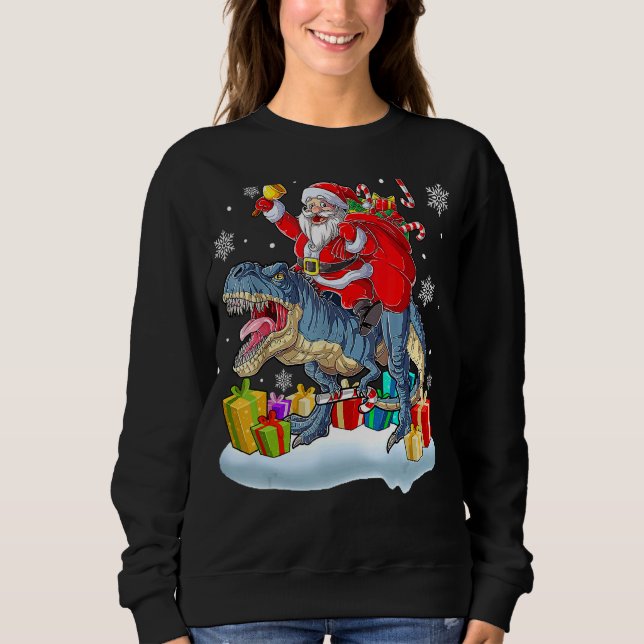 Santa Riding Dinosaur Rex Christmas  Xmas 2 Sweatshirt (Front)