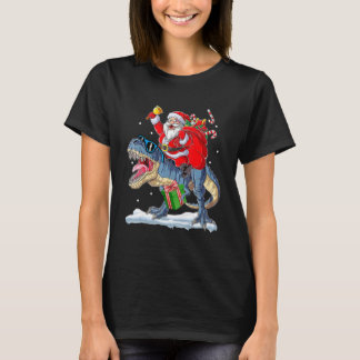 Santa Riding Dinosaur Rex Christmas  Xmas Boys Kid T-Shirt