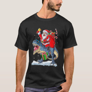 Santa Riding Dinosaur Rex Christmas  Xmas Boys Kid T-Shirt