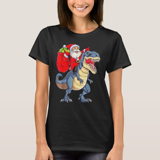 Santa Riding Dinosaur Rex Christmas  Xmas T-Shirt (Front)