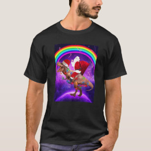 Santa Riding Dinosaur Rex Space Christmas Xmas T-Shirt