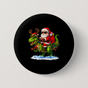 Santa Riding Dinosaur T Rex Christmas Boys Men Xma 6 Cm Round Badge