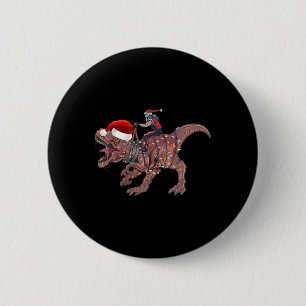 Santa Riding Dinosaur T Rex Christmas Boys Men Xma 6 Cm Round Badge