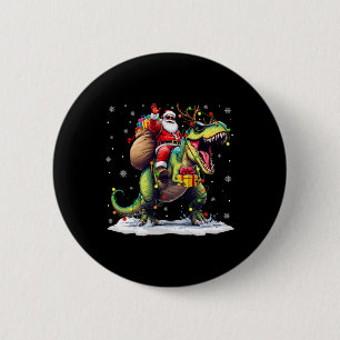 Santa Riding Dinosaur T Rex Christmas Boys Men Xma 6 Cm Round Badge