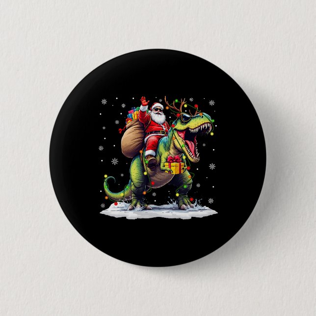 Santa Riding Dinosaur T Rex Christmas Boys Men Xma 6 Cm Round Badge (Front)
