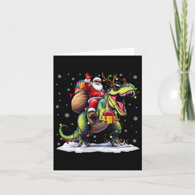 Santa Riding Dinosaur T Rex Christmas Boys Men Xma Card (Front)